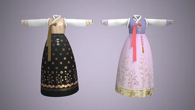 韩式传统韩服  花卉刺绣  流苏玉佩  高腰蓬裙  东方古韵