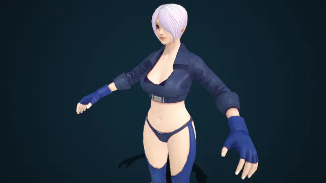 冷艳风格  格斗类  女性游戏角色模型  银白短发  深蓝色调  性感  