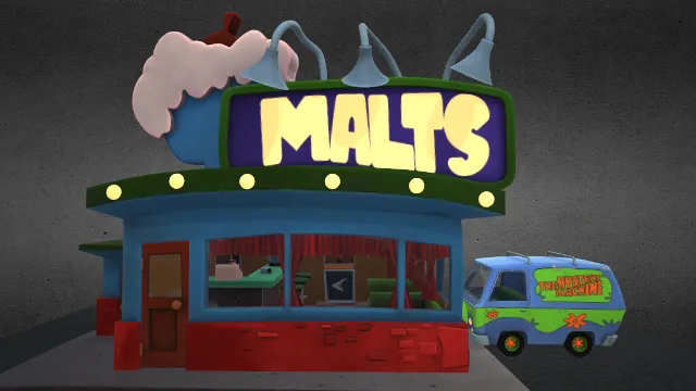 来自史酷比的麦芽咖啡馆低多边形模型建筑场景