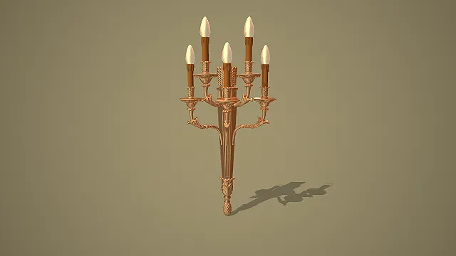 欧式复古金色麦穗纹五臂烛台壁灯场景装饰模型