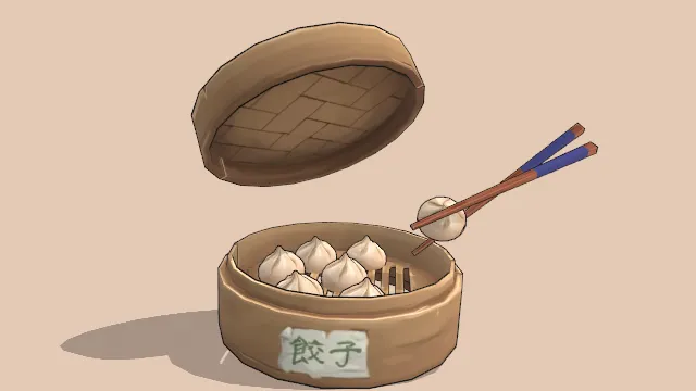 一蒸笼的小笼包食物放有筷子