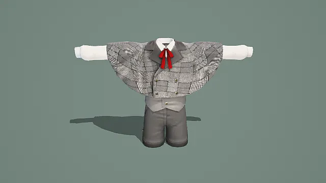 格纹披肩配西装马甲裤装3D模型，复古学院风格
