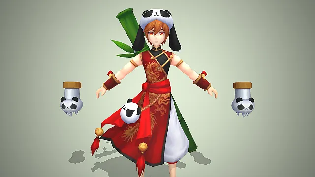 国风武侠  熊猫主题  少年武者  竹制兵器