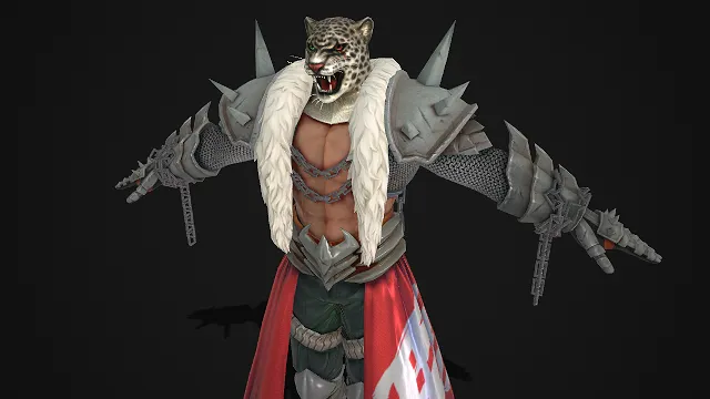 铁甲豹王  尖刺盔甲与豹面  锁链武装  猛兽战士  摔角流派  肌肉躯干  反派型角色