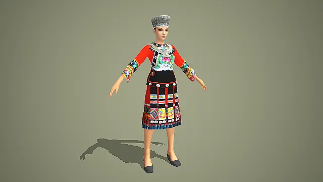 侗族银饰彩绣民族服饰女性角色 3D 模型