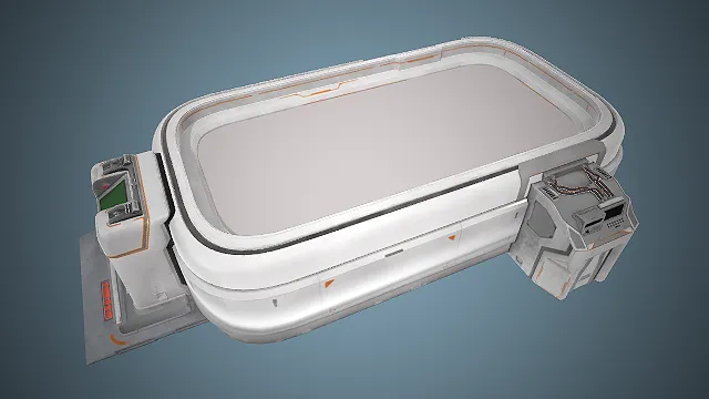 一个白色的充满未来科技感的休眠舱的模型