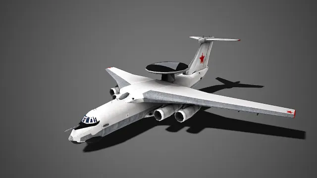 俄式空中预警机  白灰双色涂装  红星标识  大型雷达罩  四发涡扇发动机  经典外形  飞行器模型