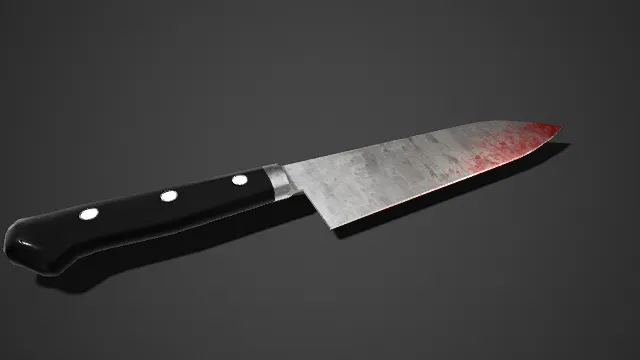 写实  金属材质  红色血渍  铆钉装饰  刀具  犯罪题材