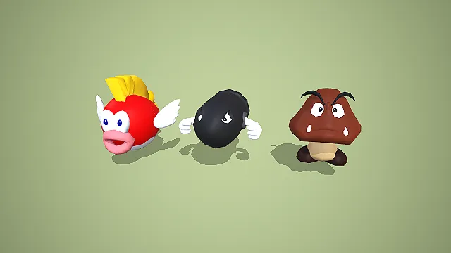 卡通风格经典游戏怪物套装 3D 低多边形角色模型