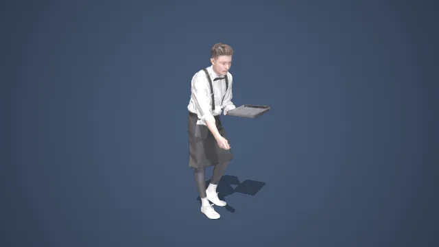 服务行业男性侍者装扮持托盘工作姿态 3D 角色模型