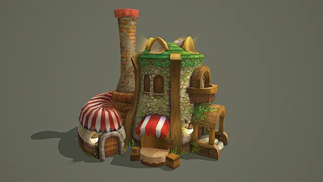 童话森系烘焙小屋游戏场景模型 