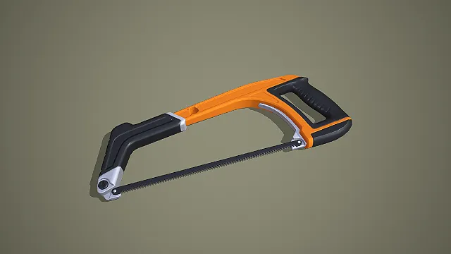 卡通风格双色钢锯 3D 低多边形五金工具模型