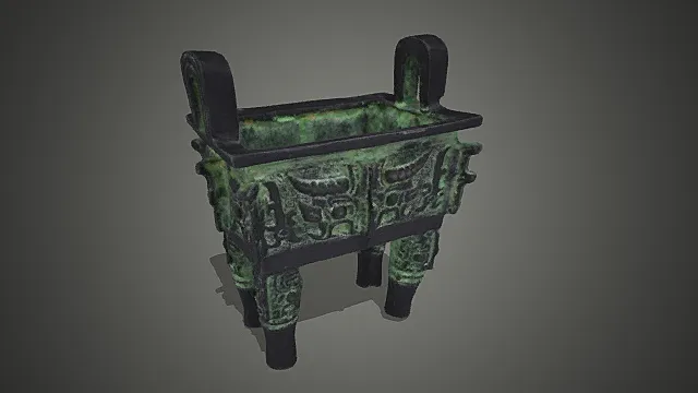 国风青铜饕餮纹方鼎摆件 3D 模型