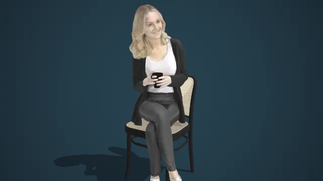 都市女性休闲通勤装扮持杯坐姿 3D 角色模型