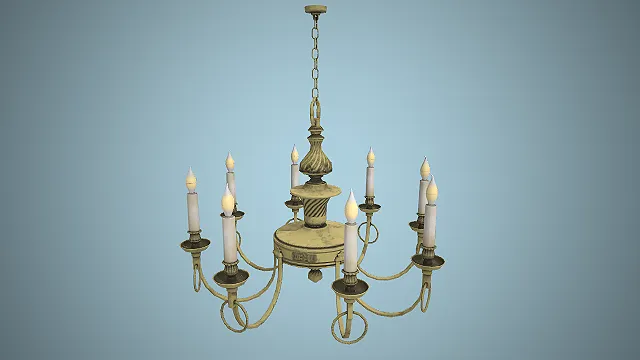 一款黄铜做旧质感的欧式复古吊灯3D模型