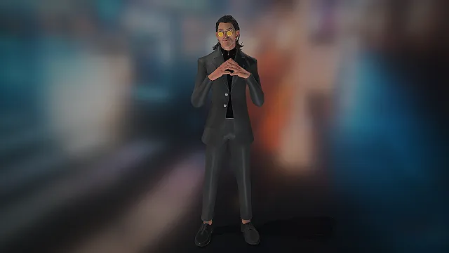 反派角色  金色圆框眼镜  黑色西装男  卡通渲染