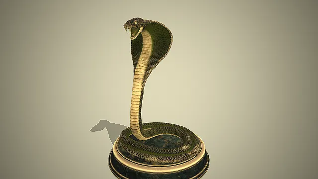 一个眼镜蛇造型的雕塑模型，呈现出立姿攻击的姿态