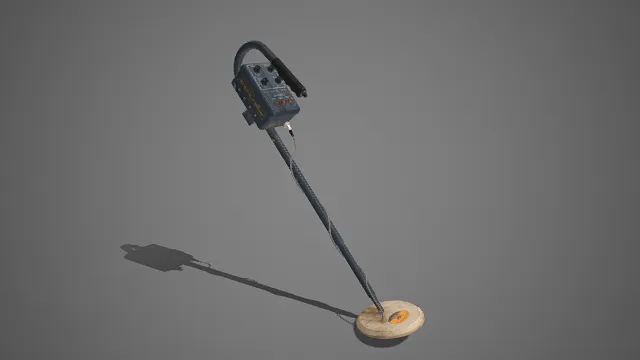 复古风格  手持金属探测器  圆形探测盘  探宝工具  金属材质  握柄处操控面板