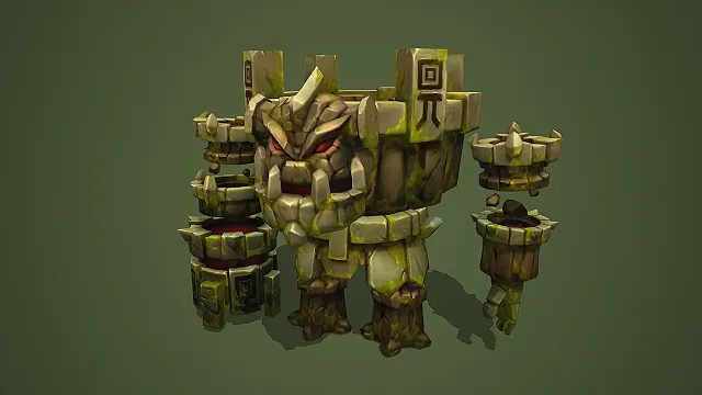 带苔藓符文的古老石魔像模块化森林守卫 BOSS 模型