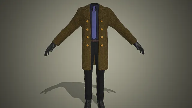 复古棕调双排扣风衣套装模型