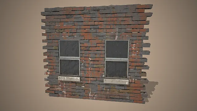 复古砖墙  双扇窗户  做旧纹理  场景搭建  破损纹理