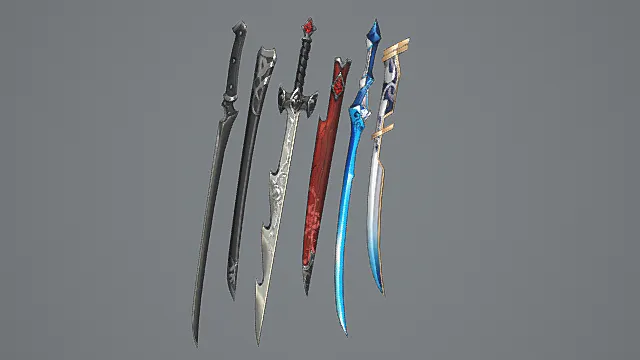 多元风格刀剑游戏武器套装3D模型 