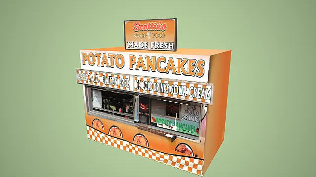 美式土豆煎饼售卖亭商业摊位场景装饰模型