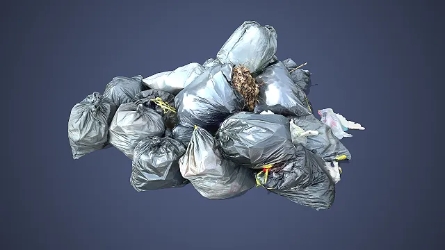 垃圾袋堆  黑色塑料袋  生活垃圾  户外堆放