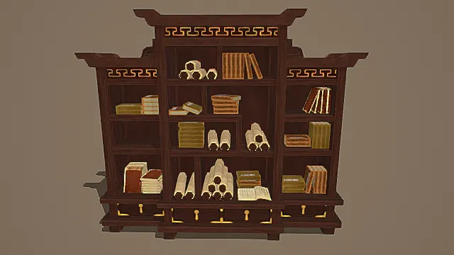 卡通风格中式古风博古书架3D模型