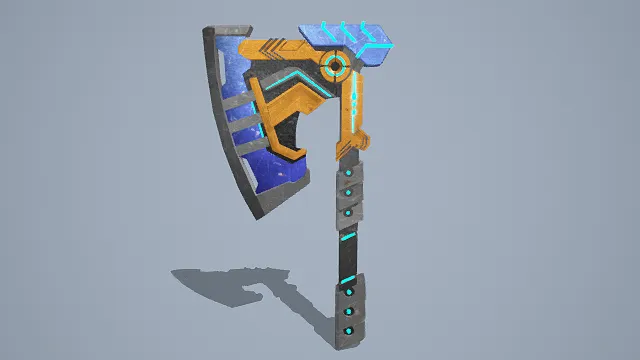 3D卡通风格科幻战斧模型，创意设计（3D战斧、卡通风格、科幻风，武器设计主题）