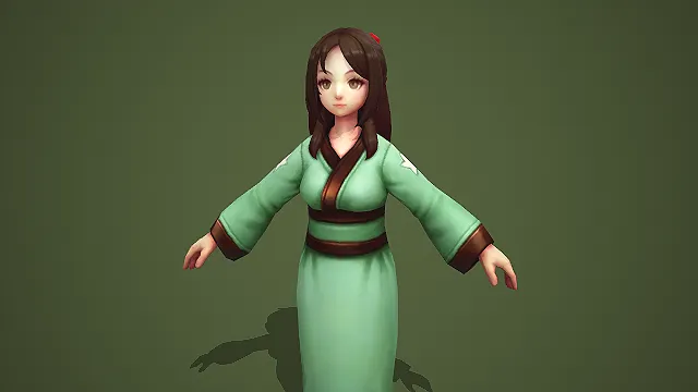 穿浅绿交领汉服的温婉古风少女游戏 NPC 模型