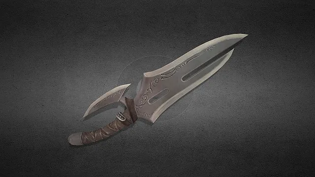 双锋裂刃短刀  镂空刀身  近战武器  复古卷纹雕刻