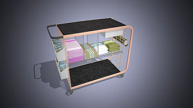 一台粉黑配色的医用护理推车3D模型
