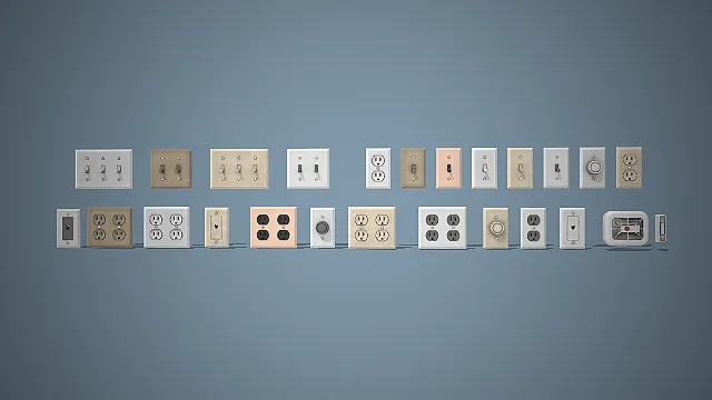 墙面电气面板  现代家装组件  家装五金模型  嵌入式