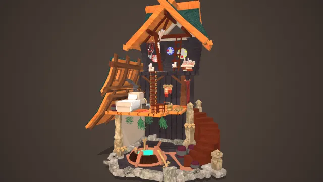 木屋建筑场景巫师工作室房间