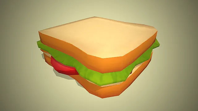 一个卡通风格的夹着生菜和番茄的三明治模型