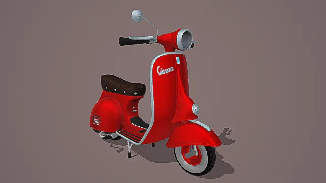 卡通风格复古经典 Vespa 踏板车3D模型