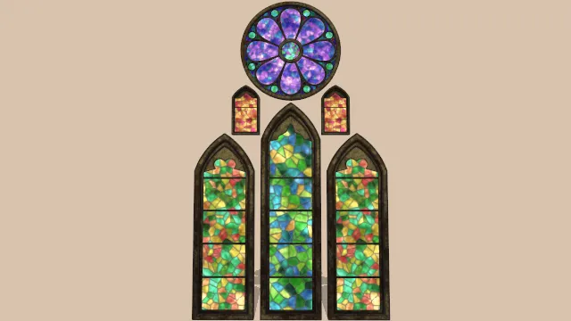 教堂场景道具彩色玻璃窗户
