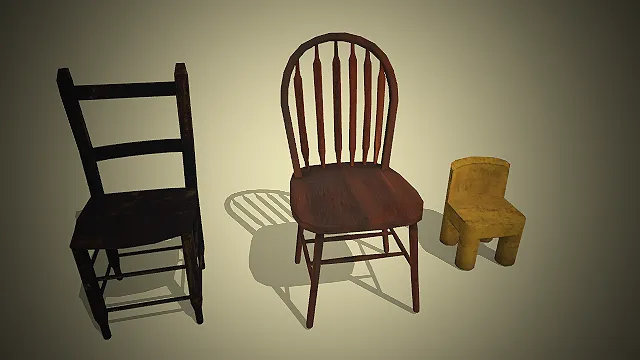 一套复古乡村风格的椅具3D模型