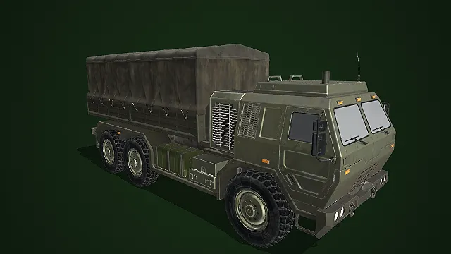 军绿色六轮配篷布的军用运输卡车 3D 模型