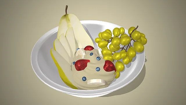 一个写实风格的常见健康轻食水果酸奶碗的模型