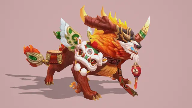 3D卡通风格国风舞狮模型，创意设计（3D舞狮、卡通风格、国风奇幻风，物品设计主题）