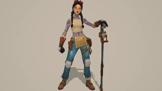 3D卡通风格女性工程师角色模型，创意设计（3D角色、卡通风格、工业机械风，角色设计主题）