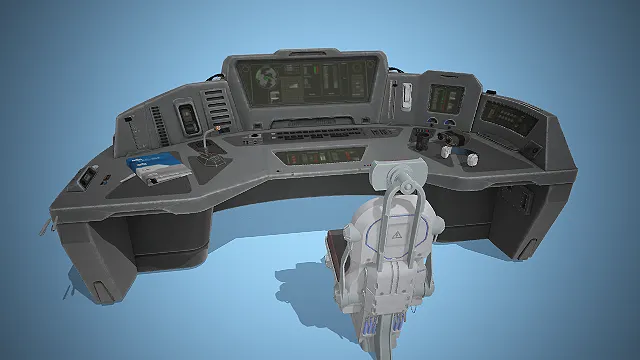 一套充满未来科技感的飞船驾驶控制台模型