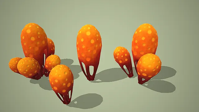 橙黄带斑囊状奇幻植物组合 3D 模型