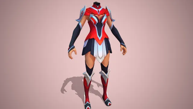 红色服装，搭配黑灰色短裙，银色装饰