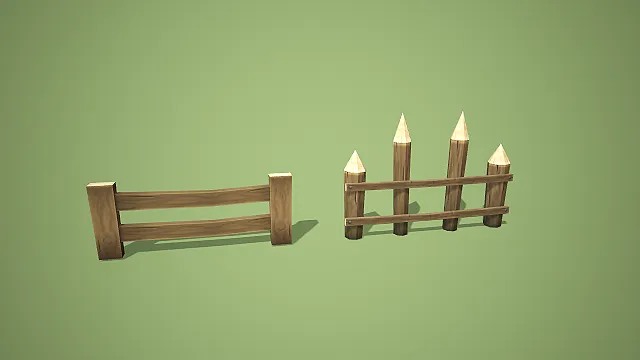 卡通风格双款式木栅栏组合 3D 低多边形场景装饰模型