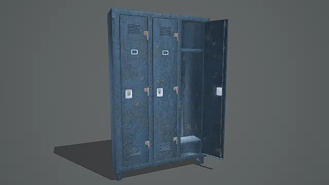 复古锈蚀风蓝色铁皮储物柜3D模型