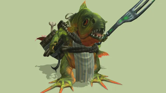 卡通风格化变异海洋生物鱼片拟人鱼叉子