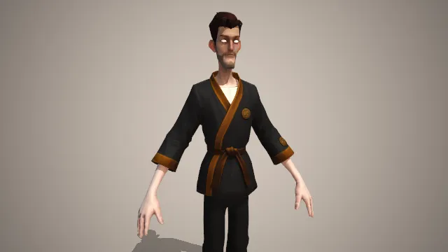 黑色武士服  棕色拼接  腰带  木屐  人物模型